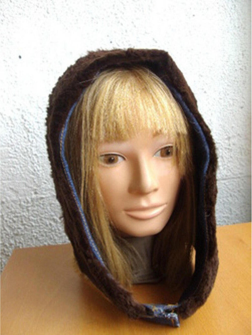 BRAND NEW DENIM JEANS HOOD HAT SHEARED RABBIT TRIM WOMEN WOMAN SZ ONE SIZE